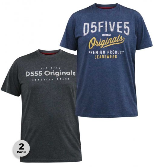 D555 ALFRED 2-Pack Brand Carrier Printed Crew Neck T-Shirts - T-shirts - T-shirts i store størrelser - 2XL-14XL