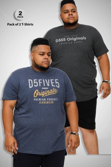 D555 ALFRED 2-Pack Brand Carrier Printed Crew Neck T-Shirts - T-shirts - T-shirts i store størrelser - 2XL-14XL
