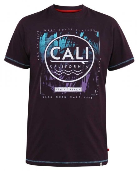 D555 NOVA Cali Surf Printed Crew Neck T-Shirt Plum - T-shirts - T-shirts i store størrelser - 2XL-14XL