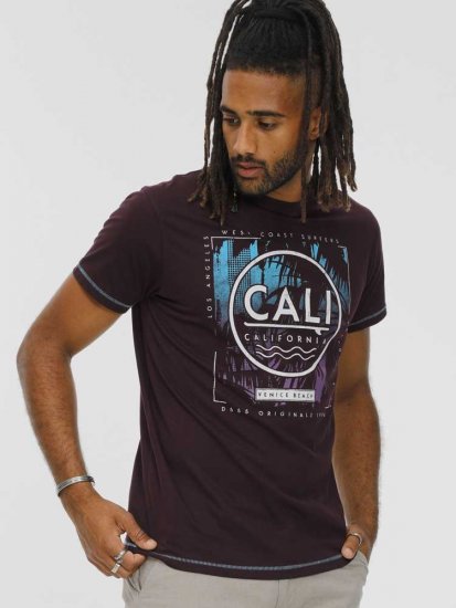 D555 NOVA Cali Surf Printed Crew Neck T-Shirt Plum - T-shirts - T-shirts i store størrelser - 2XL-14XL