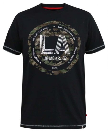 D555 BENNY LA Camo Printed Crew Neck T-Shirt Black - T-shirts - T-shirts i store størrelser - 2XL-14XL