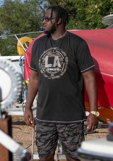 D555 BENNY LA Camo Printed Crew Neck T-Shirt Black - T-shirts - T-shirts i store størrelser - 2XL-14XL