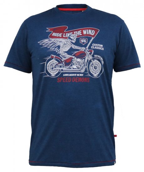 D555 BRADFORD Skeleton Biker Printed T-Shirt Navy - T-shirts - T-shirts i store størrelser - 2XL-14XL