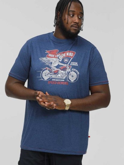 D555 BRADFORD Skeleton Biker Printed T-Shirt Navy - T-shirts - T-shirts i store størrelser - 2XL-14XL