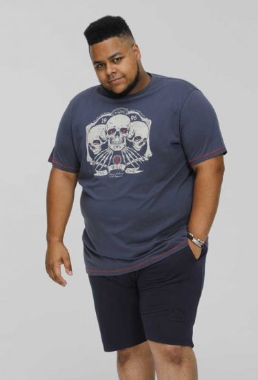 D555 COOK Trio Of Skulls Printed Crew Neck T-Shirt Slate Blue - T-shirts - T-shirts i store størrelser - 2XL-14XL