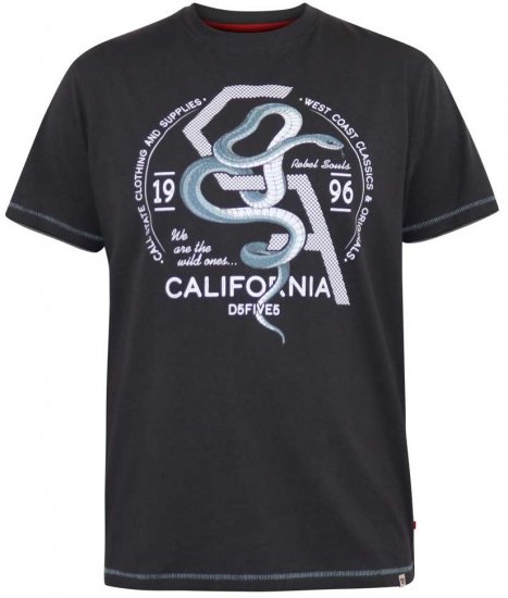 D555 CORTEX California Snake Printed Crew Neck T-Shirt Washed Black - T-shirts - T-shirts i store størrelser - 2XL-14XL