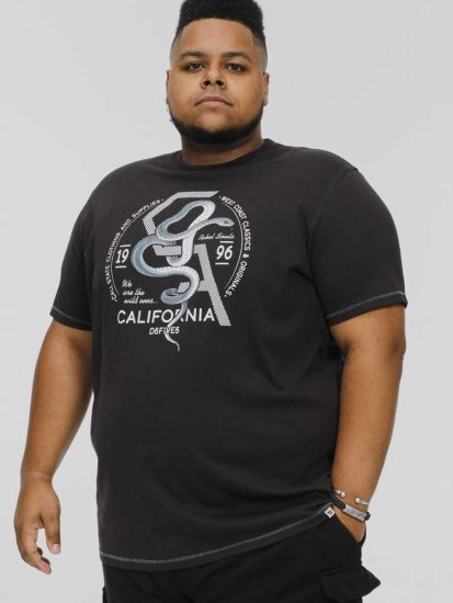 D555 CORTEX California Snake Printed Crew Neck T-Shirt Washed Black - T-shirts - T-shirts i store størrelser - 2XL-14XL