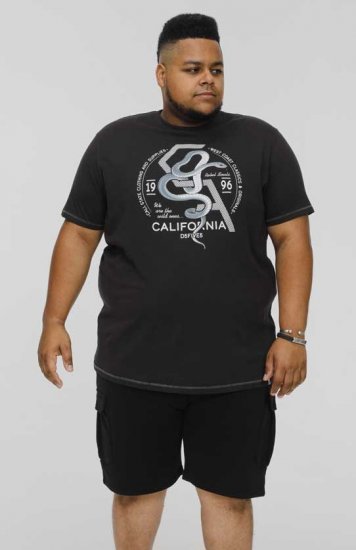 D555 CORTEX California Snake Printed Crew Neck T-Shirt Washed Black - T-shirts - T-shirts i store størrelser - 2XL-14XL