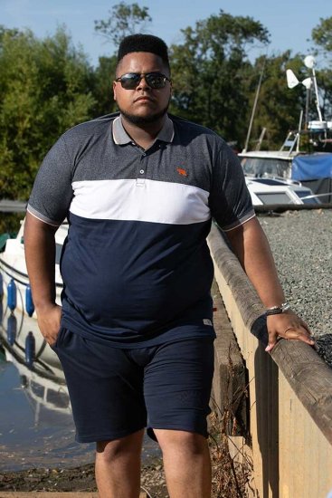 D555 EMERSON Cut And Sew Polo With Jacquard Collar Navy - Polotrøjer - Polotrøjer 2XL-8XL