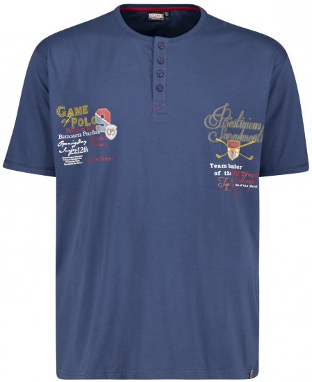 Adamo Dundee Printed Serafino T-shirt Denim Blue - T-shirts - T-shirts i store størrelser - 2XL-14XL