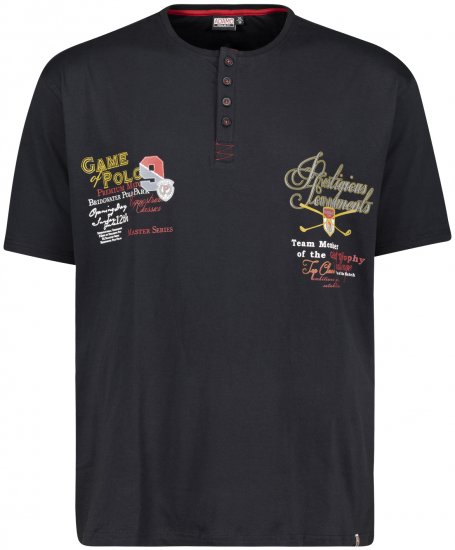 Adamo Dundee Printed Serafino T-shirt Black - T-shirts - T-shirts i store størrelser - 2XL-14XL