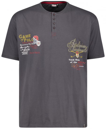 Adamo Dundee Printed Serafino T-shirt Charcoal - T-shirts - T-shirts i store størrelser - 2XL-14XL