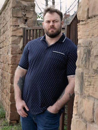 D555 Reid AOP Polo With Jacquard Collar, Pocket And Cuffs Mørkeblå - Polotrøjer - Polotrøjer 2XL-8XL