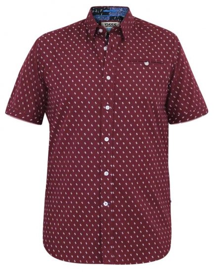D555 DUNSTABLE S/S Micro AO Print Shirt Burgundy - Skjorter - Skjorter til store mænd 2XL- 8XL