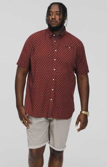 D555 DUNSTABLE S/S Micro AO Print Shirt Burgundy - Skjorter - Skjorter til store mænd 2XL- 8XL