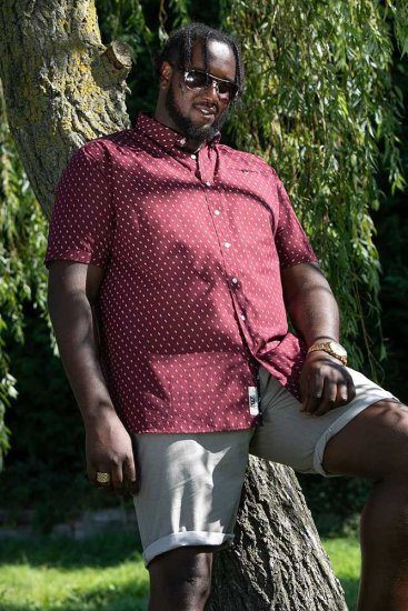 D555 DUNSTABLE S/S Micro AO Print Shirt Burgundy - Skjorter - Skjorter til store mænd 2XL- 8XL