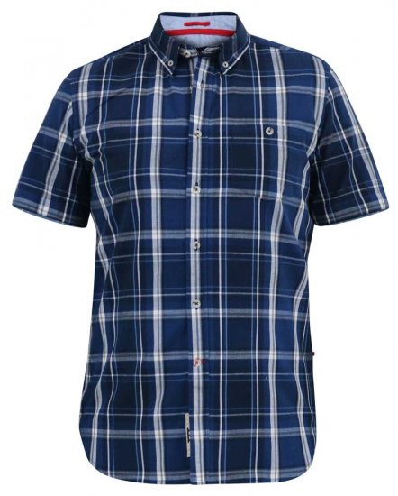D555 HADSTOCK Check Button Down Collar S/S Shirt Navy - Skjorter - Skjorter til store mænd 2XL- 8XL