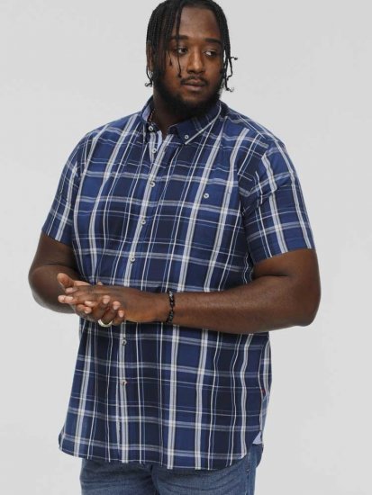 D555 HADSTOCK Check Button Down Collar S/S Shirt Navy - Skjorter - Skjorter til store mænd 2XL- 8XL