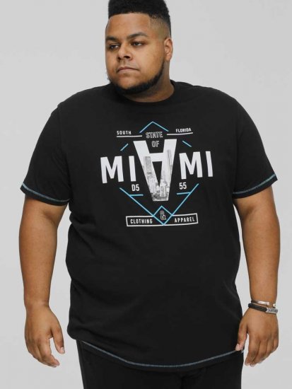 D555 BINGHAM State Of Miami Printed Crew Neck T-Shirt Black - T-shirts - T-shirts i store størrelser - 2XL-14XL