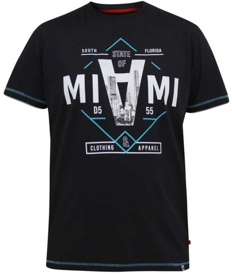 D555 BINGHAM State Of Miami Printed Crew Neck T-Shirt Black - T-shirts - T-shirts i store størrelser - 2XL-14XL