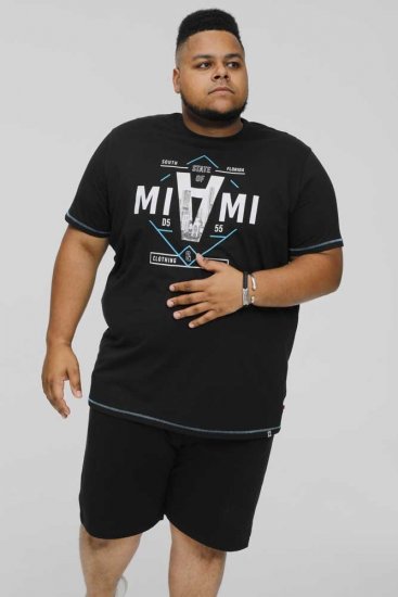 D555 BINGHAM State Of Miami Printed Crew Neck T-Shirt Black - T-shirts - T-shirts i store størrelser - 2XL-14XL