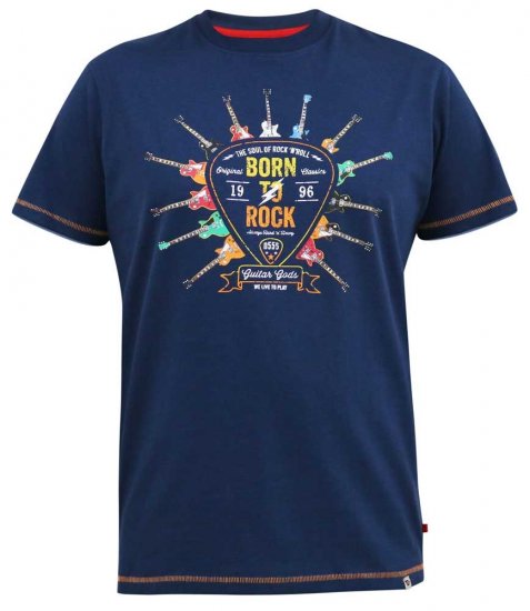 D555 COLIN Born To Rock Printed Crew Neck T-Shirt French Navy - T-shirts - T-shirts i store størrelser - 2XL-14XL