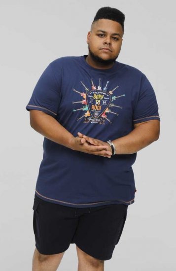 D555 COLIN Born To Rock Printed Crew Neck T-Shirt French Navy - T-shirts - T-shirts i store størrelser - 2XL-14XL