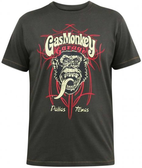 D555 DALLAS Official Gas Monkey Printed Crew Neck T-Shirt Khaki - T-shirts - T-shirts i store størrelser - 2XL-14XL