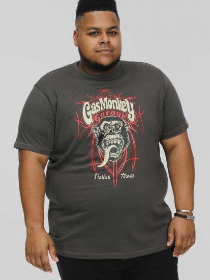 D555 DALLAS Official Gas Monkey Printed Crew Neck T-Shirt Khaki - T-shirts - T-shirts i store størrelser - 2XL-14XL