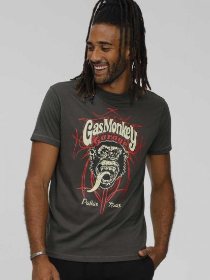 D555 DALLAS Official Gas Monkey Printed Crew Neck T-Shirt Khaki - T-shirts - T-shirts i store størrelser - 2XL-14XL