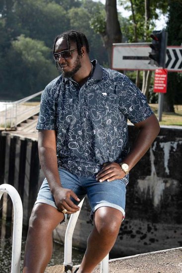 D555 ROLAND Printed Polo Shirt Navy - Polotrøjer - Polotrøjer 2XL-8XL