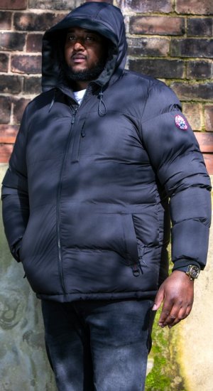 D555 DOMENIC Quilted Puffer Jacket With Half Micro Fleece Lining And Hood Black - Jakker - Jakker i store størrelser, 2XL- 12XL