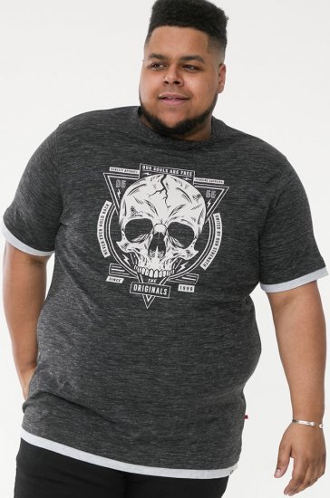D555 DARREN Skull Printed T-Shirt With Double Layer On Hem & Cuff Black Reno - T-shirts - T-shirts i store størrelser - 2XL-14XL
