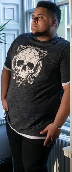 D555 DARREN Skull Printed T-Shirt With Double Layer On Hem & Cuff Black Reno - T-shirts - T-shirts i store størrelser - 2XL-14XL