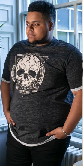 D555 DARREN Skull Printed T-Shirt With Double Layer On Hem & Cuff Black Reno - T-shirts - T-shirts i store størrelser - 2XL-14XL
