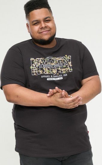 D555 EDWALTON NYCTY Camo Printed Crew Neck T-Shirt Washed Black - T-shirts - T-shirts i store størrelser - 2XL-14XL