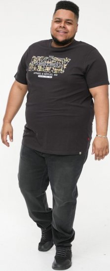 D555 EDWALTON NYCTY Camo Printed Crew Neck T-Shirt Washed Black - T-shirts - T-shirts i store størrelser - 2XL-14XL