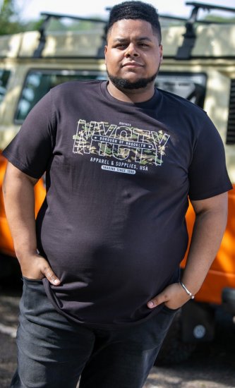 D555 EDWALTON NYCTY Camo Printed Crew Neck T-Shirt Washed Black - T-shirts - T-shirts i store størrelser - 2XL-14XL