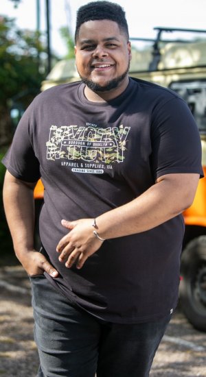 D555 EDWALTON NYCTY Camo Printed Crew Neck T-Shirt Washed Black - T-shirts - T-shirts i store størrelser - 2XL-14XL