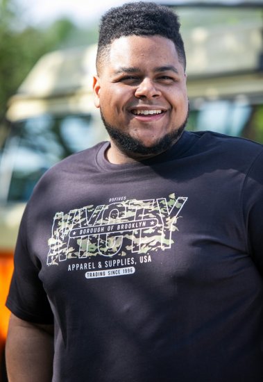 D555 EDWALTON NYCTY Camo Printed Crew Neck T-Shirt Washed Black - T-shirts - T-shirts i store størrelser - 2XL-14XL