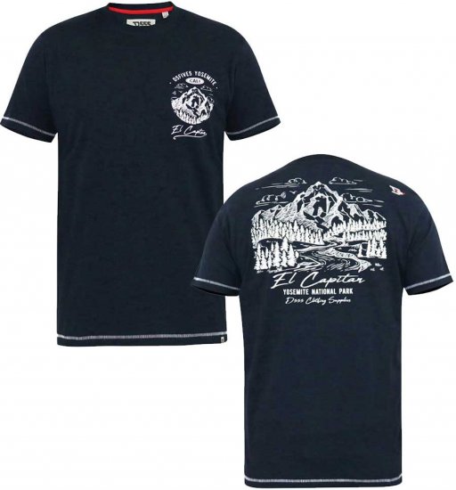 D555 GRAHAM YOSEMITE Chest And Back Printed Crew Neck T-Shirt Navy - T-shirts - T-shirts i store størrelser - 2XL-14XL