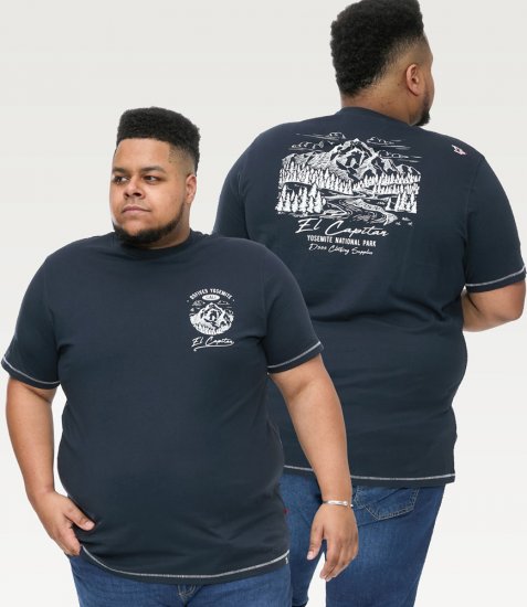 D555 GRAHAM YOSEMITE Chest And Back Printed Crew Neck T-Shirt Navy - T-shirts - T-shirts i store størrelser - 2XL-14XL