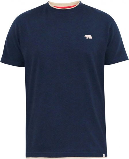 D555 SANDFORD Double Layer On Neck Ribs And Hem Waffle Textured T-Shirt Navy - T-shirts - T-shirts i store størrelser - 2XL-14XL