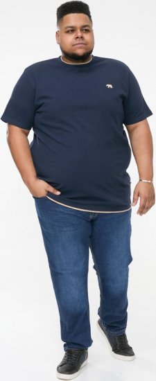 D555 SANDFORD Double Layer On Neck Ribs And Hem Waffle Textured T-Shirt Navy - T-shirts - T-shirts i store størrelser - 2XL-14XL