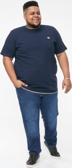 D555 SANDFORD Double Layer On Neck Ribs And Hem Waffle Textured T-Shirt Navy - T-shirts - T-shirts i store størrelser - 2XL-14XL