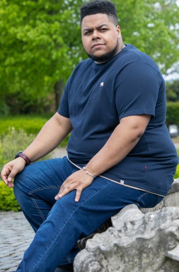 D555 SANDFORD Double Layer On Neck Ribs And Hem Waffle Textured T-Shirt Navy - T-shirts - T-shirts i store størrelser - 2XL-14XL