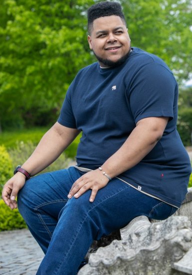 D555 SANDFORD Double Layer On Neck Ribs And Hem Waffle Textured T-Shirt Navy - T-shirts - T-shirts i store størrelser - 2XL-14XL