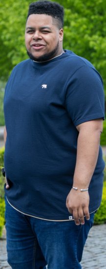 D555 SANDFORD Double Layer On Neck Ribs And Hem Waffle Textured T-Shirt Navy - T-shirts - T-shirts i store størrelser - 2XL-14XL