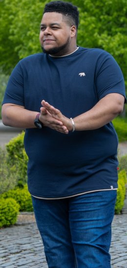 D555 SANDFORD Double Layer On Neck Ribs And Hem Waffle Textured T-Shirt Navy - T-shirts - T-shirts i store størrelser - 2XL-14XL