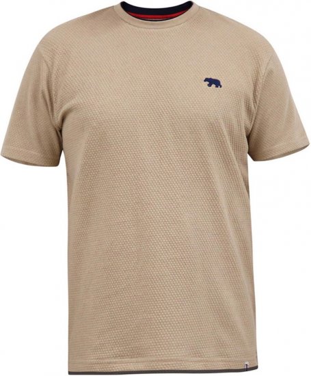 D555 SANDFORD Double Layer On Neck Ribs And Hem Waffle Textured T-Shirt Beige - T-shirts - T-shirts i store størrelser - 2XL-14XL